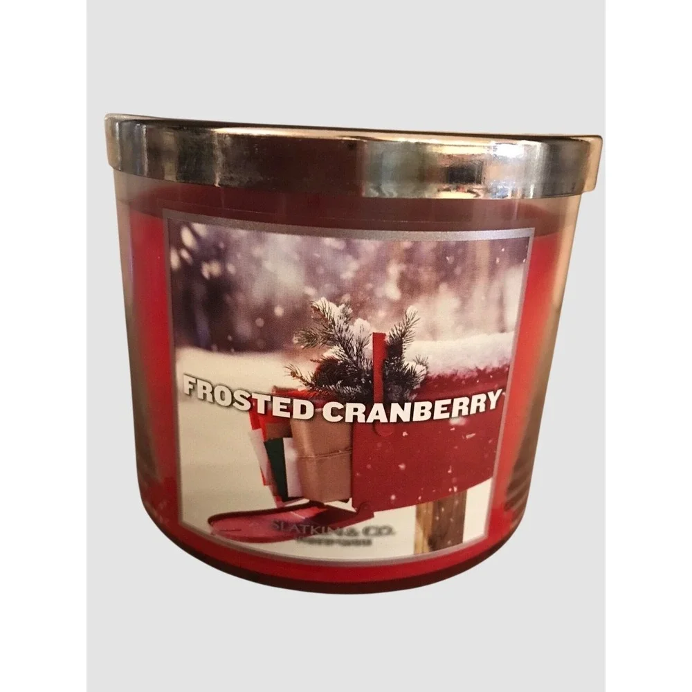 New‎ VTG Bath & Body Works FROSTED CRANBERRY 3 Wick 14.5 oz Candle SLATKIN - Picture 2 of 6